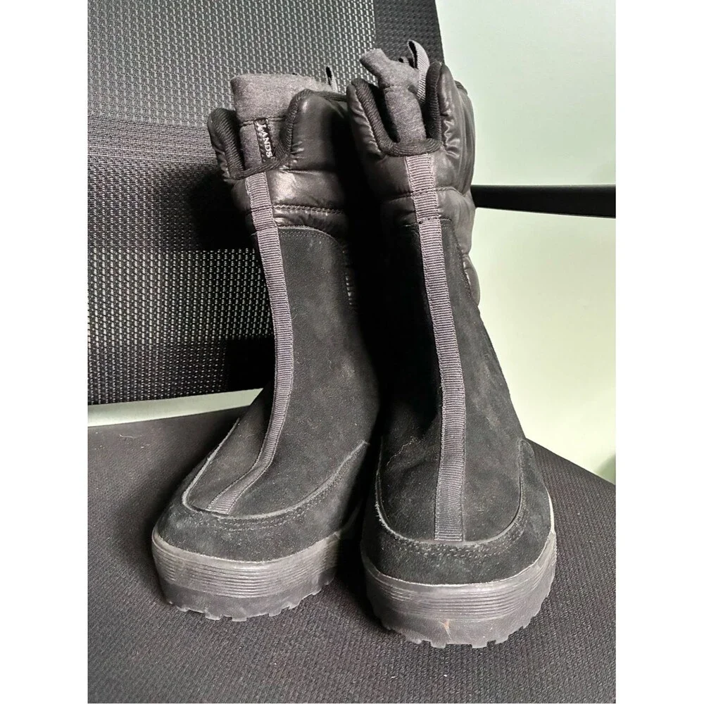 Lands End Black Leather Pull On Winter Snowboots Womens US Sz 10 Commuter